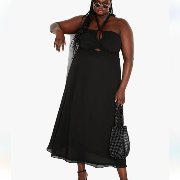 City Chic black everlee front cut out tie halter flattering maxi dress size xxl - Picture 1 of 7